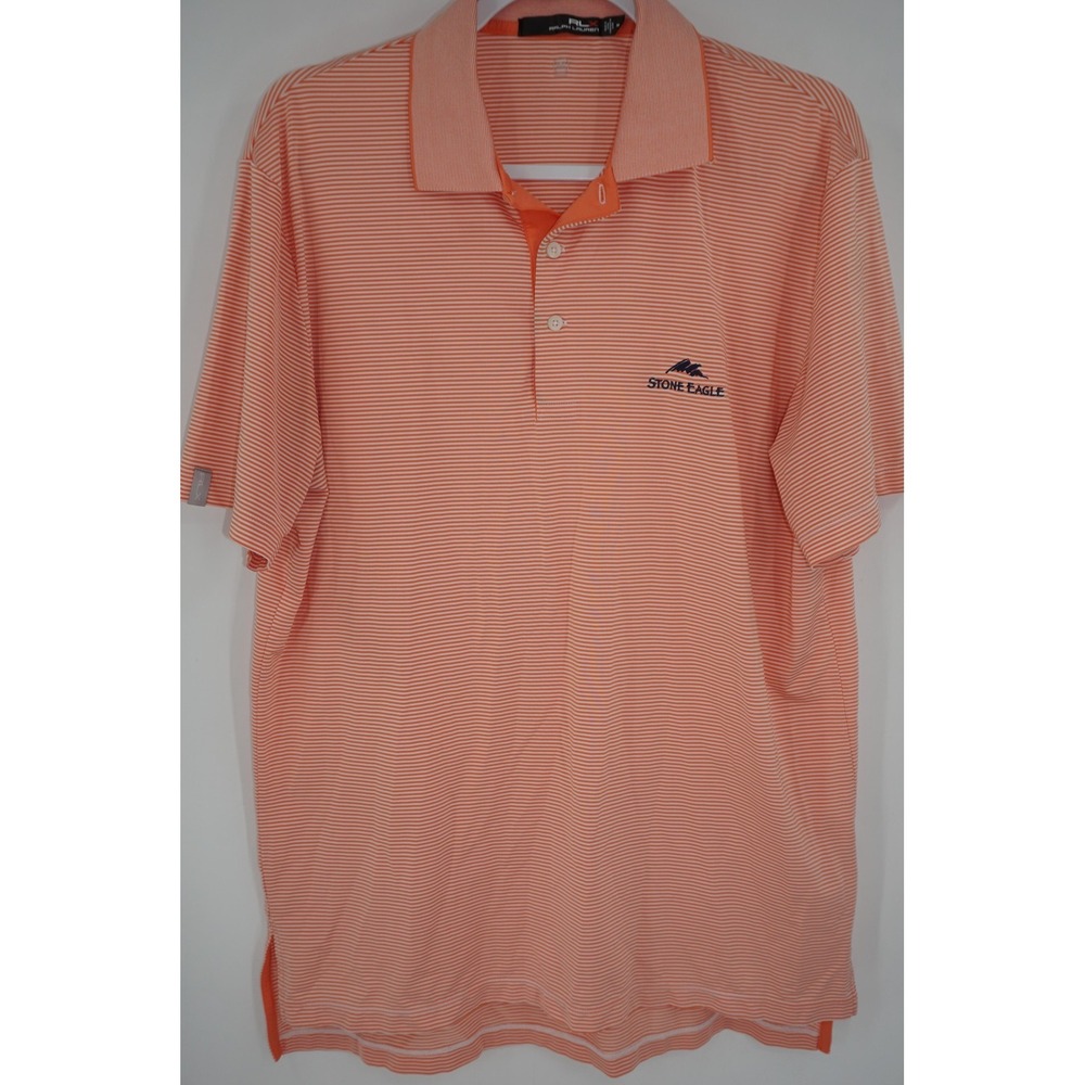RLX Ralph Lauren Polo Shirt Mens M Orange Striped Stone Eagle Golf Performance